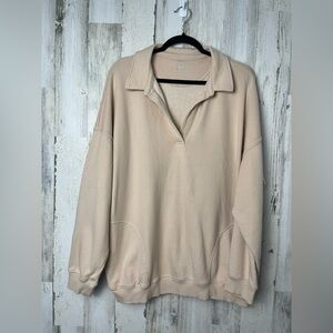 Aerie Slouchy tan oversized V neck crew small
